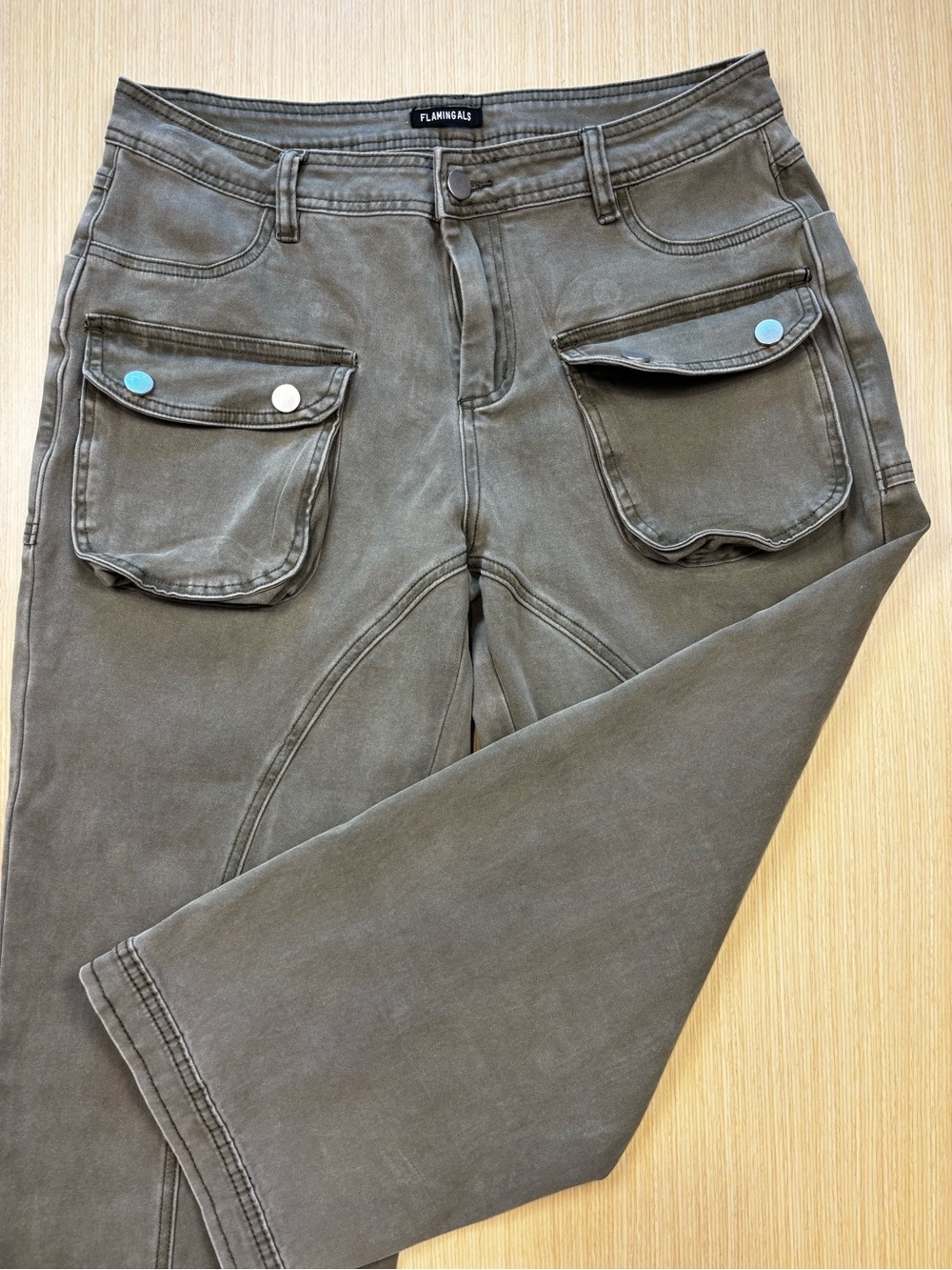 Flamingals Olive Cropped Utility Pants for Women Sz XL